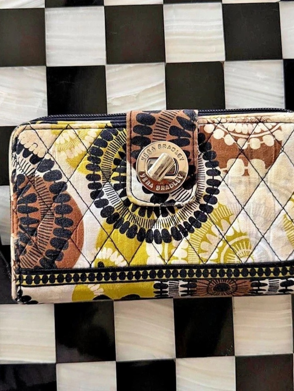 Vera Bradley Iconic Turnlock Wallet Brown & Yellow